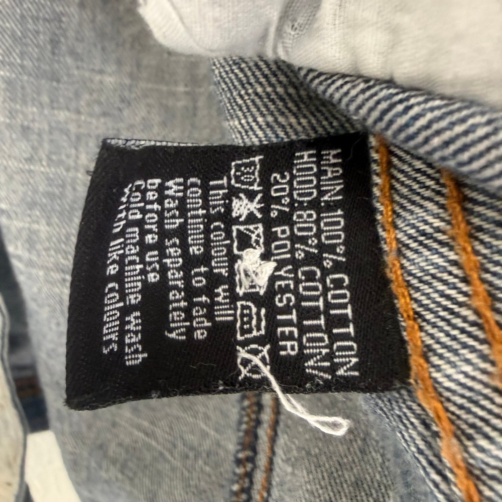 RARE-All About Eve Distressed Denim Jacket Hooded Light Wash Women's Size Medium - Picture 11 of 13
